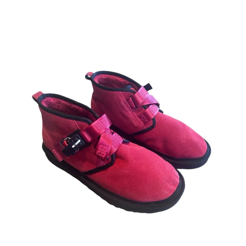 UGG Neumel Quickclick Samba Red Suede Chukka Boots Men's Sz 10 Adjustable Strap
